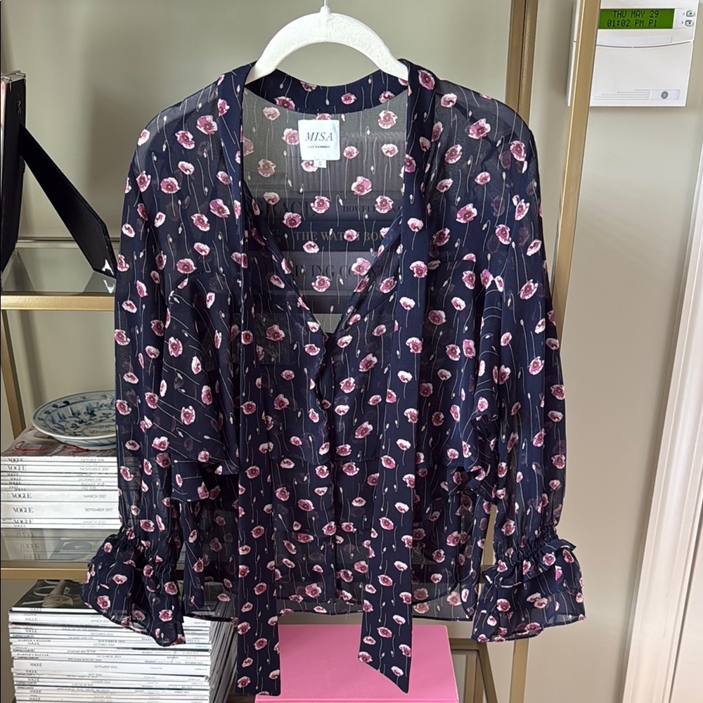 Misa Los Angeles Navy Floral Blouse